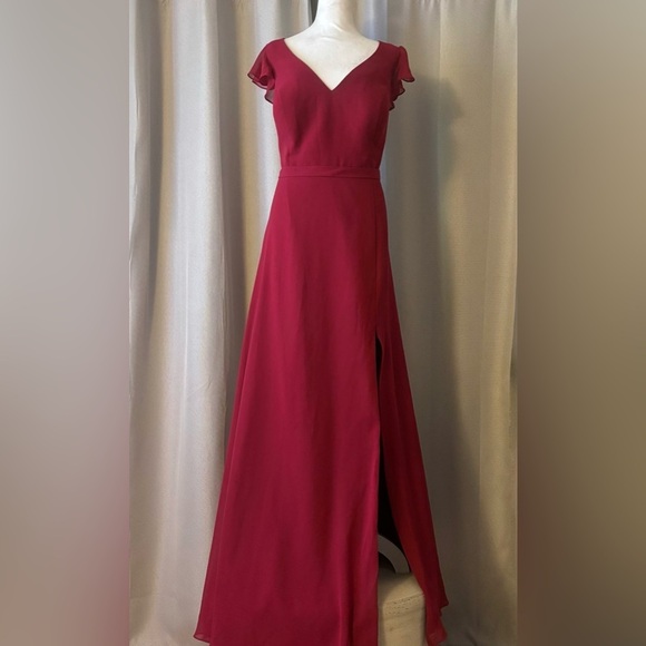 Azazie Claudine Elegant Bridesmaid Dress – Burgundy, Size A18 (Plus) - Picture 2 of 12